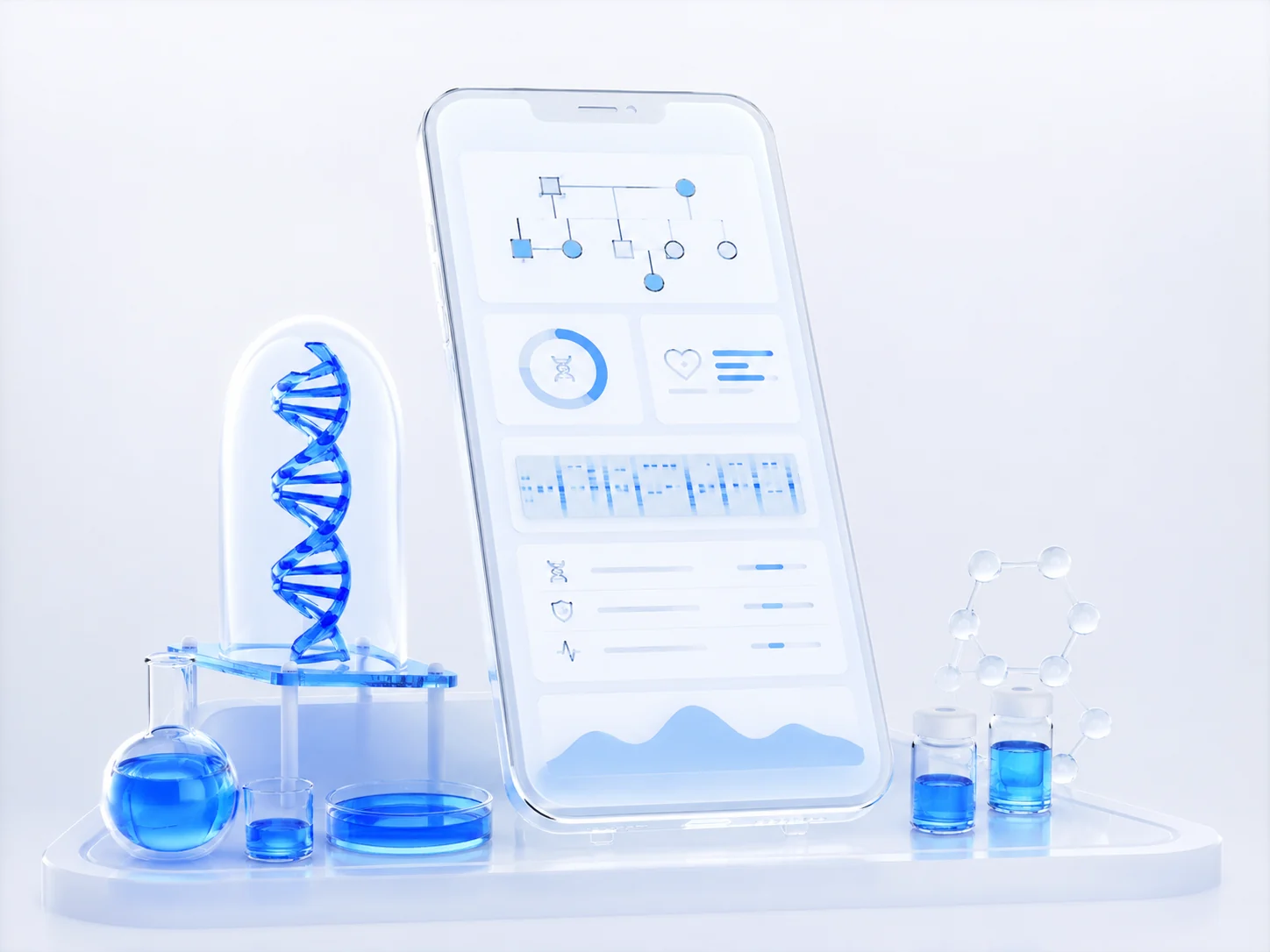 یک سطح دیجیتال شفاف با شجره، DNA و خروجی ساختاریافتهٔ ژنتیکی
